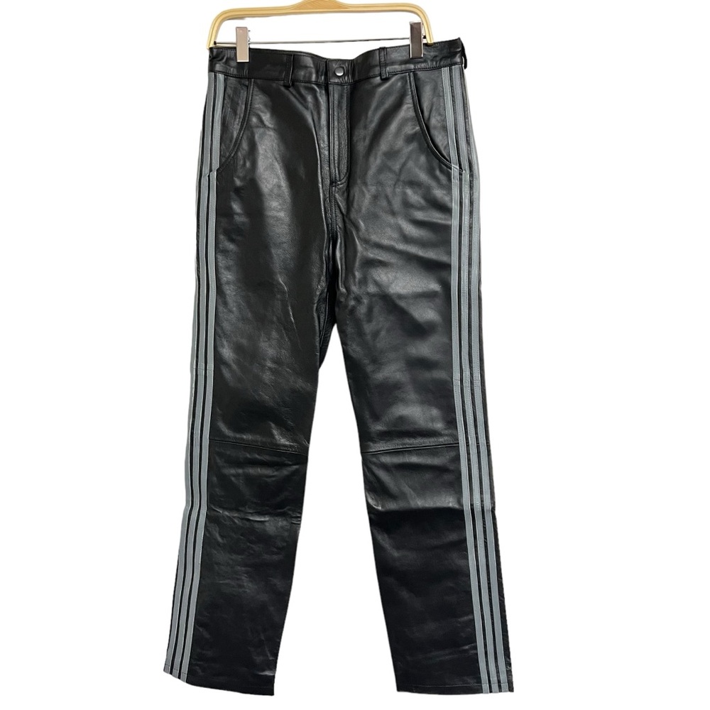 Black Leather Pants with Gray Stripes